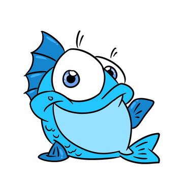 Little beautiful blue fish smile animal illustration cartoon character isolated