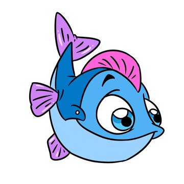Little blue fish smile animal illustration cartoon character isolated