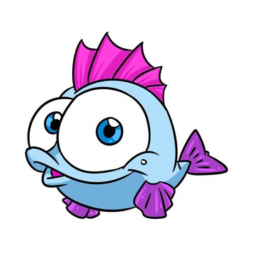 Little blue fish parody big eyes animal illustration cartoon character isolated