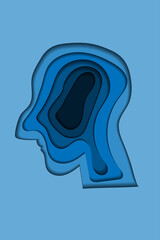Realistic paper cut layered human head. Colorful papercut man silhouette