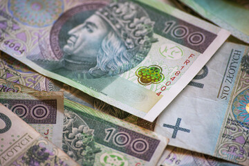 Polish money, 100 zloty. Business background. Currency of Poland