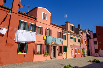 colorful houses on the island of burano near venice, italy