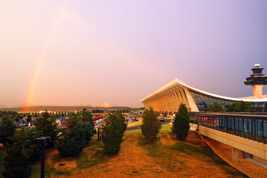 A Rainbow forms after a storm clears the area around Dulles International Airport