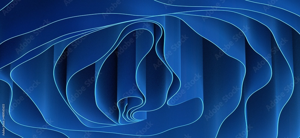 Poster 3D render abstract background of smooth lines of spline blue waves