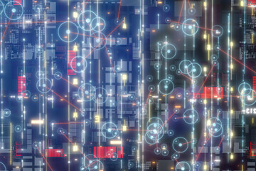 Naklejka premium Neural network 3D illustration. Big data and cybersecurity