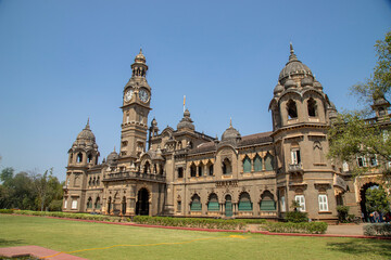 Fototapeta na wymiar Picture of popular palace in Kolhapur city New Palace, Ancient palace constructed from black rock.