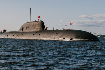 View from the water of nuclear submarines in the waters of the Gulf of Finland.Preparation for the...