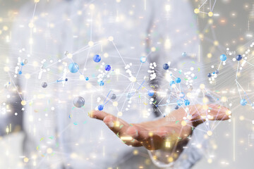 abstract lines with dots over dark background.