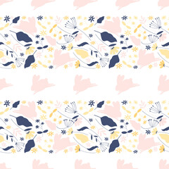 Seamless pattern with cartoon bunnies. Abstract art print. Hand drawn background with cute animals. Vector illustration