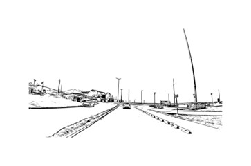 Fototapeta premium Building view with landmark of Miramar is the city in Florida. Hand drawn sketch illustration in vector.