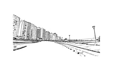 Building view with landmark of Miramar is the 
city in Florida. Hand drawn sketch illustration in vector.