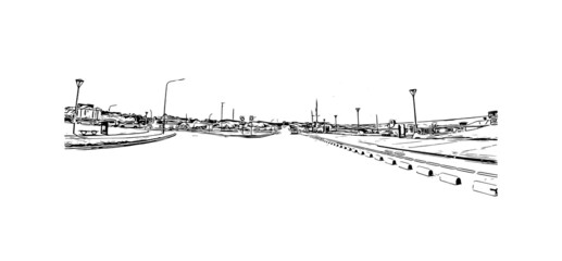 Fototapeta premium Building view with landmark of Miramar is the city in Florida. Hand drawn sketch illustration in vector.