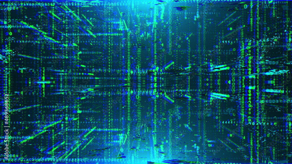 Poster transmission corruption 3d data render in cyber structure of matrix information. static failure with