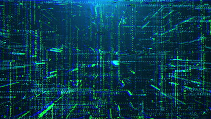 Transmission corruption 3d data render in cyber structure of matrix information. Static failure with decaying web computer decor effects. Hacker intervention in system.