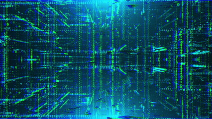 Fototapeta na wymiar Transmission corruption 3d data render in cyber structure of matrix information. Static failure with decaying web computer decor effects. Hacker intervention in system.