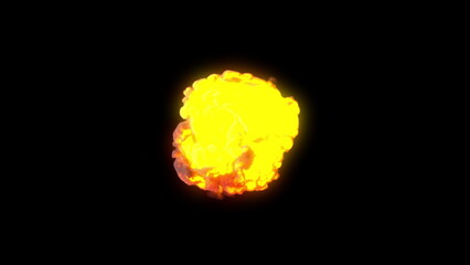 Detonation with powerful 3d render of energy release and smoky clouds. Destructive flash with flame formation and high temperature effect. Dynamic digital destruction.