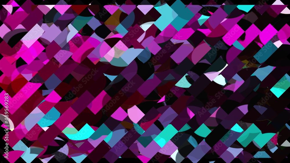 Poster rectangular tiles and 3d render round textures woven in artistic abstraction. vibrant creative impre