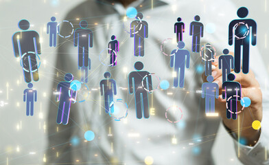 holding 3D rendering group of blue people