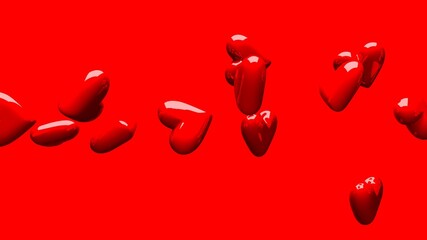 Red hearts on red background.
3D illustration for background.
