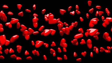 Red hearts on black background.
3D illustration for background.
