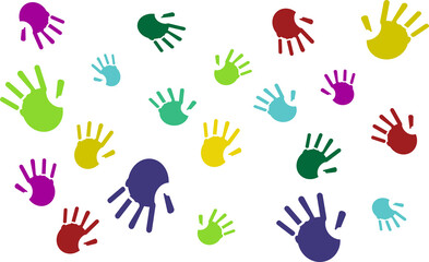 Set of colorful hand prints isolated on white background.