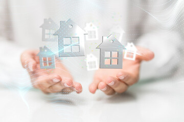 home data. Digital cyberspace with particles and Digital data network connections concept.