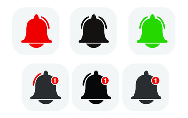 Bell icon. Doorbell icons for apps like youtube, alert ringing or subscriber alarm symbol, channel messaging reminders bells