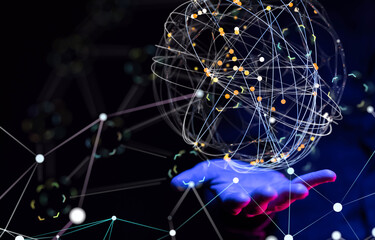 Global network. Blockchain. 3D illustration. Neural networks and artificial intelligence. Abstract