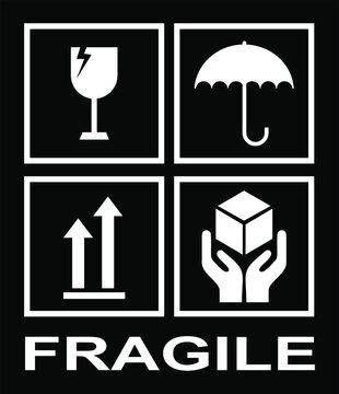 Packaging Label - Fragile black. please handle with care. vector fragile symbol.