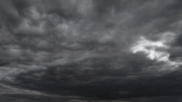 background of dark dramatic sky with stormy clouds timelapse before rain or snow, extreme weather
