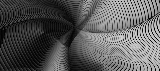 Radial lines with rotating distortion. Abstract spiral, vortex shape, element.