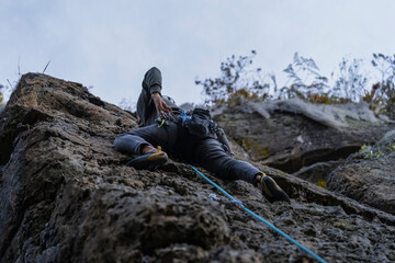 Rock Climber climbing the route Dirty Girl in Suesca Colombia