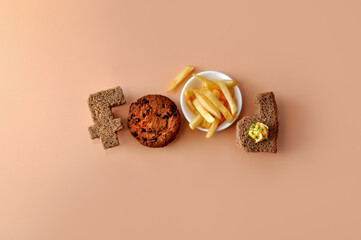 Word: food is creatively laid out from various food products