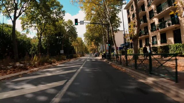 Point of view car driving around Palace of Versailles Paris streets architecture view, Paris France 