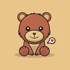 teddy bear with heart cute animal cartoon vector drawing 