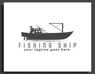 fishing ship logo catching fish in the sea illustration vector logo design