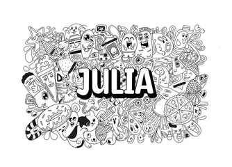 Julia- #name doodle art - obrazy, fototapety, plakaty