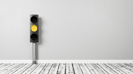 Yellow Traffic Light in the Room with Copy Space - obrazy, fototapety, plakaty