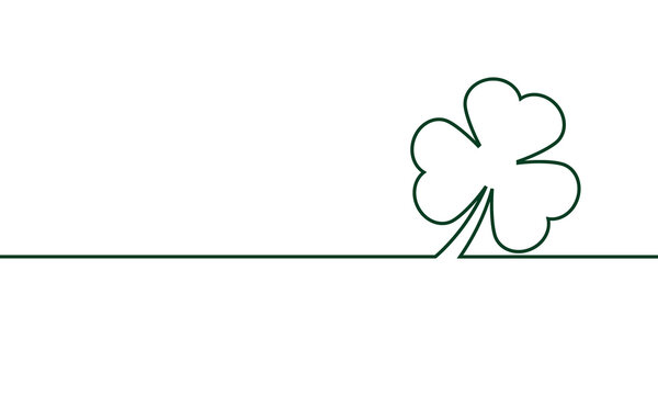 green outline clover leaf on white background, st. patrick's day card or hello spring social media post vector template
