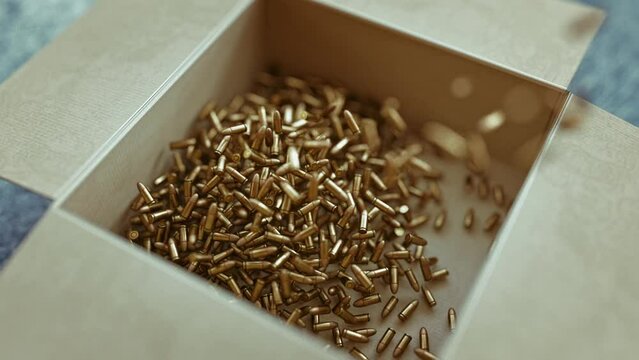 Bullet Pile Closeup, Bullets Shells Drop Military concept, military defense police. Close up shell ammunition. 3d rendering