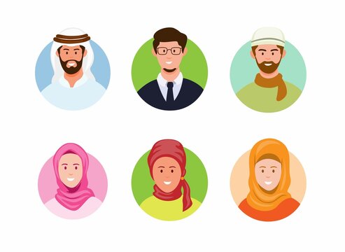 Muslim people avatar collection set cartoon illustration vector