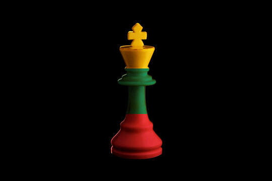 The flag of the lithuania paint over on chess king. 3D illustration.