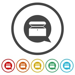 Antique treasure chest ring icon, color set