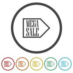 Mega sale tag ring icon, color set