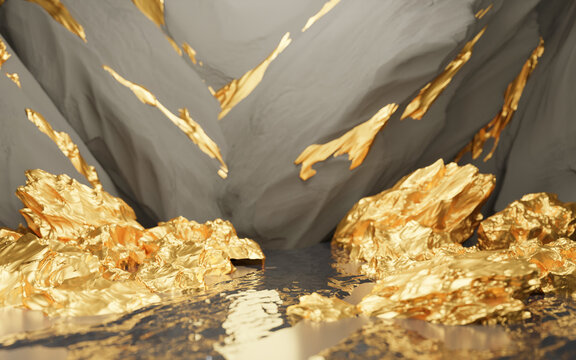 cave with gold background 3D rendering