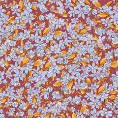 watercolor illustration seamless pattern delicate blue flowers on a dark blue background,for wallpaper or furniture