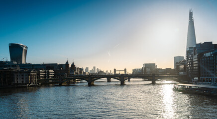 Fototapeta premium City of London skyline looking towards Tower Bridge at Sunrise