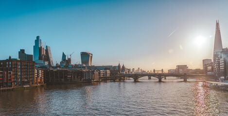 Naklejka premium City of London skyline looking towards Tower Bridge at Sunrise