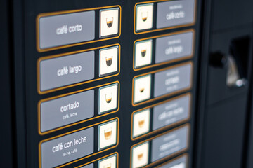 Coffee selection buttons in an vending machine.