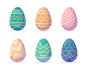 Colorful flat decorative easter eggs collection.